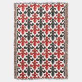 Rotes Schwarzes Barock Fleur-de-lis-Muster Decke (Vorderseite Vertikal)