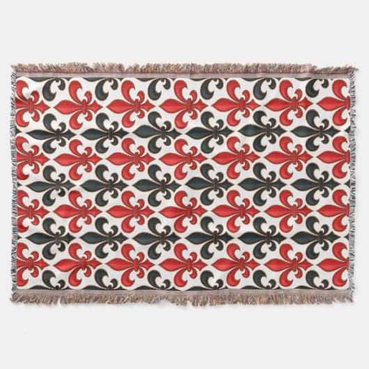 Rotes Schwarzes Barock Fleur-de-lis-Muster Decke (Vorderseite)
