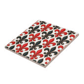 Rotes Schwarzes Barock Fleur-de-lis-Muster Fliese (Seite)