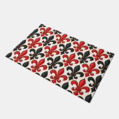 Rotes Schwarzes Barock Fleur-de-lis-Muster Fußmatte (Schrägansicht)