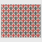 Rotes Schwarzes Barock Fleur-de-lis-Muster Geschenkpapier (Flach)