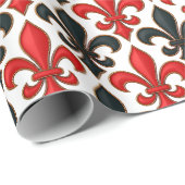 Rotes Schwarzes Barock Fleur-de-lis-Muster Geschenkpapier (Rolleneckpunkt)