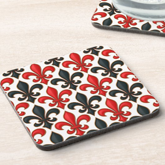 Rotes Schwarzes Barock Fleur-de-lis-Muster Getränkeuntersetzer