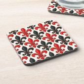 Rotes Schwarzes Barock Fleur-de-lis-Muster Getränkeuntersetzer (Linke Seite)