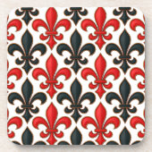 Rotes Schwarzes Barock Fleur-de-lis-Muster Getränkeuntersetzer (Vorderseite)