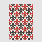 Rotes Schwarzes Barock Fleur-de-lis-Muster Golfhandtuch (Vorderseite)