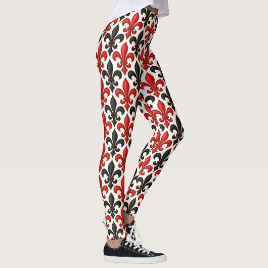 Rotes Schwarzes Barock Fleur-de-lis-Muster Leggings