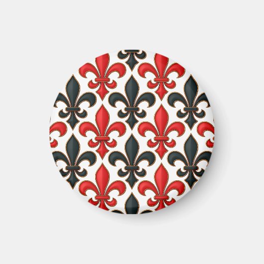 Rotes Schwarzes Barock Fleur-de-lis-Muster Magnet (Vorne)