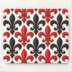 Rotes Schwarzes Barock Fleur-de-lis-Muster Mousepad