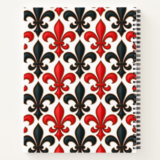 Rotes Schwarzes Barock Fleur-de-lis-Muster Notizblock (Rückseite)