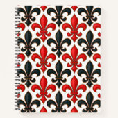 Rotes Schwarzes Barock Fleur-de-lis-Muster Notizblock (Vorderseite)