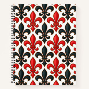 Rotes Schwarzes Barock Fleur-de-lis-Muster Notizblock