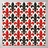 Rotes Schwarzes Barock Fleur-de-lis-Muster Poster (Vorne)