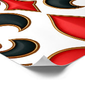 Rotes Schwarzes Barock Fleur-de-lis-Muster Poster (Ecke)