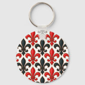 Rotes Schwarzes Barock Fleur-de-lis-Muster Schlüsselanhänger (Vorderseite)