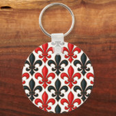 Rotes Schwarzes Barock Fleur-de-lis-Muster Schlüsselanhänger (Vorderseite)