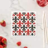 Rotes Schwarzes Barock Fleur-de-lis-Muster Serviette (Beispiel)