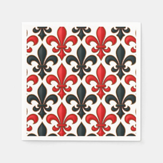 Rotes Schwarzes Barock Fleur-de-lis-Muster Serviette (Vorderseite)
