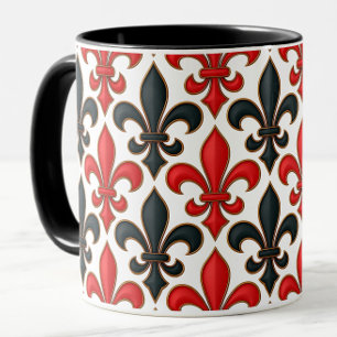 Rotes Schwarzes Barock Fleur-de-lis-Muster Tasse