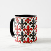Rotes Schwarzes Barock Fleur-de-lis-Muster Tasse (Vorderseite Links)