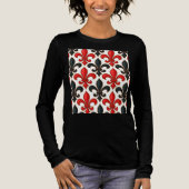Rotes Schwarzes Barock Fleur-de-lis-Muster Tri-Blend Shirt (Vorderseite)
