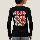 Rotes Schwarzes Barock Fleur-de-lis-Muster Tri-Blend Shirt (Rückseite)
