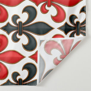 Rotes Schwarzes Barock Fleur-de-lis-Muster Wandteppich