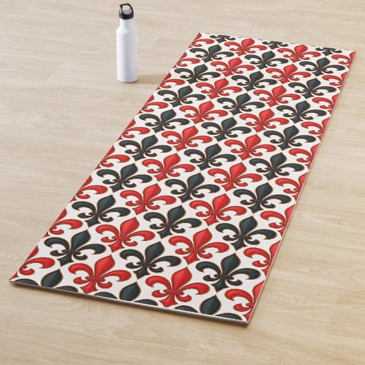 Rotes Schwarzes Barock Fleur-de-lis-Muster Yogamatte