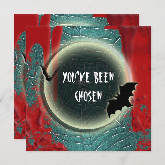 Rotes schwarzes Blau des Halloween-Schlägermondes Einladung (Vorne/Hinten)