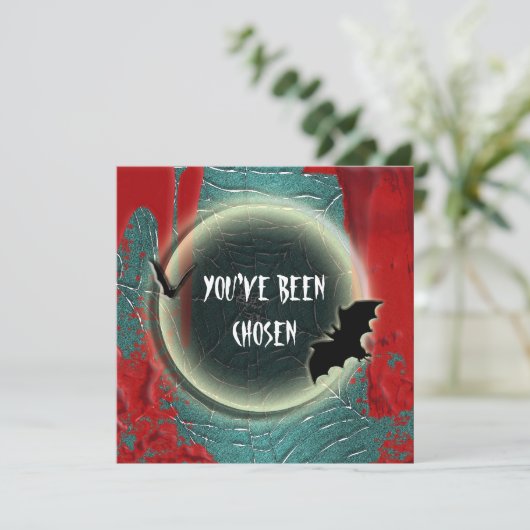 Rotes schwarzes Blau des Halloween-Schlägermondes Einladung (Stehend Vorderseite)