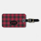 Rotes Schwarzes Buffalo Karierter Karo Monogramm I Gepäckanhänger (Vorderseite horizontal)