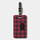 Rotes Schwarzes Buffalo Karierter Karo Monogramm I Gepäckanhänger (Vorderseite vertikal)