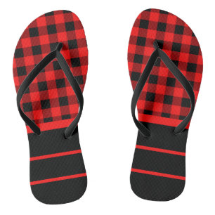 Rotes Schwarzes Buffalo Karo & Horizontale Streife Badesandalen