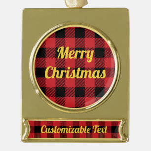 Rotes Schwarzes Büffel-Karo des karierten Banner-Ornament Gold