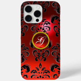 ROTES SCHWARZES DAMASK RUBY GEMSTONE MONOGRAMM iPhone 15 PRO MAX HÜLLE