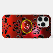 ROTES SCHWARZES DAMASK RUBY GEMSTONE MONOGRAMM iPhone HÜLLE (Rückseite (Horizontal))