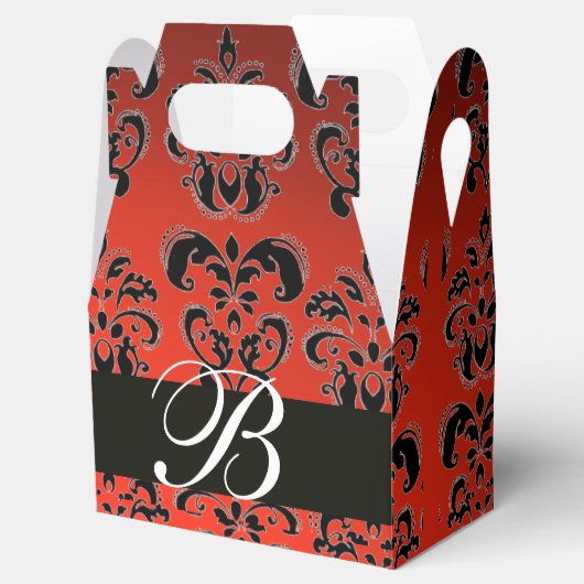 ROTES SCHWARZES DAMASK WEDD MONOGRAM Elegante Geschenkschachtel (Geöffnet)