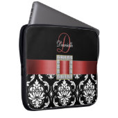 ROTES, SCHWARZES DAMAST-MONOGRAMM LAPTOPSCHUTZHÜLLE (Vorne Rechts)