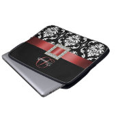 ROTES, SCHWARZES DAMAST-MONOGRAMM LAPTOPSCHUTZHÜLLE (Vorne Knopf)