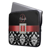 ROTES, SCHWARZES DAMAST-MONOGRAMM LAPTOPSCHUTZHÜLLE (Vorderseite Links)