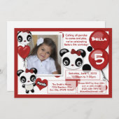 Rotes Schwarzes der Pandageburtstags-Einladung Einladung (Vorne/Hinten)