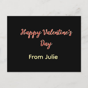 Rotes schwarzes glückliches Valentinstag von Name Feiertagspostkarte