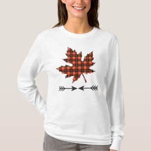 Rotes schwarzes Goldkariertes Ahorn-Blatt T-Shirt