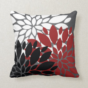 Rotes Schwarzes Grau Weiße Blume Silhouette Kisse Kissen