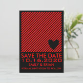 Rotes schwarzes Herz gestreift speichern Sie die D Save The Date (Stehend Vorderseite)