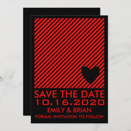 Rotes schwarzes Herz gestreift speichern Sie die D Save The Date (Vorne/Hinten)