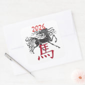 Rotes Schwarzes Jahr des Pferdes Quadratischer Aufkleber (Umschlag)