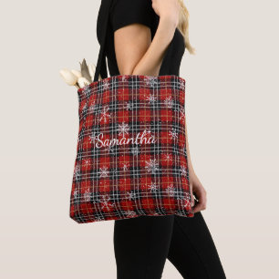 Rotes schwarzes Karo-Schneeflocken personalisiert Tasche