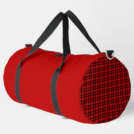 Rotes schwarzes Karomuster groß Duffle Bag (Linke Ecke)