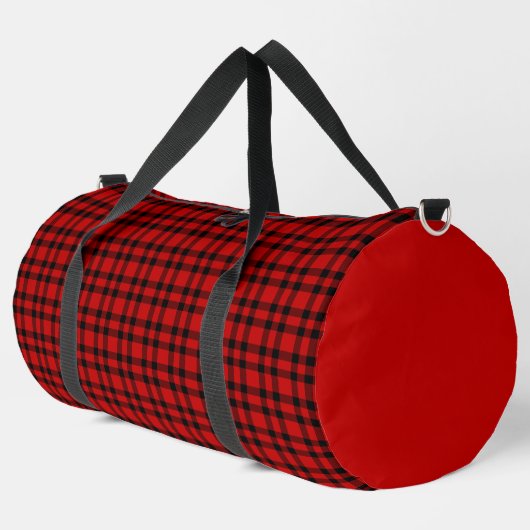 Rotes schwarzes Karomuster groß Duffle Bag (Linke Ecke)